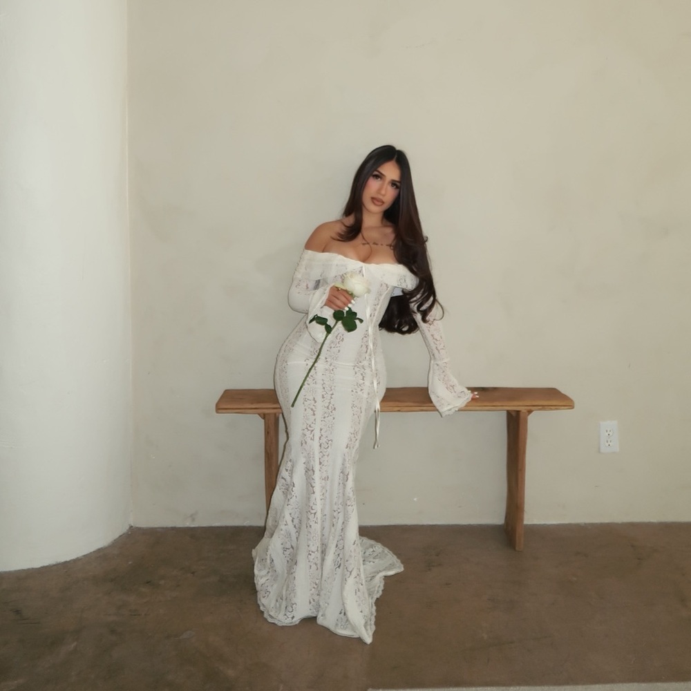 House of CB White Lace Off-Shoulder Gown